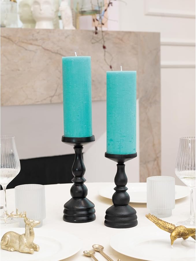 Turquoise Pillar Candles 3x8 Inch – Set of 2 Unscented Dripless Large Candles - Image 4