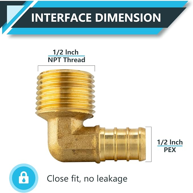 20Pack Seelink PEX Fittings, Pex 1/2" x 1/2" Male Threaded NPT Elbow | Brass - Image 2