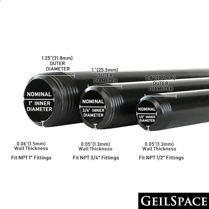 6 Pack 1/2" × 16" Pre-Cut Black Metal Pipe, Industrial Steel Fits Standard Half - Image 6
