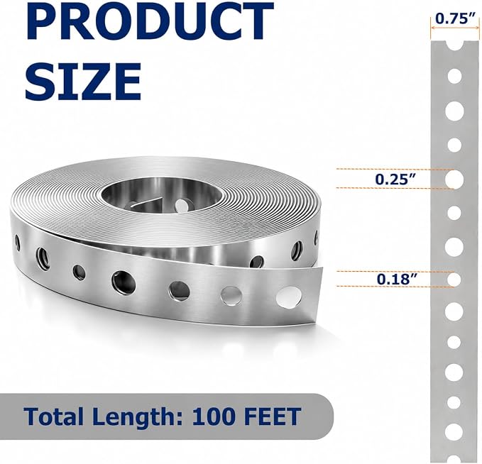 Galvanized Hanger Strap, 3/4 in x 100ft Galvanized Metal Pipe Strap, 2 Pack | - Image 2