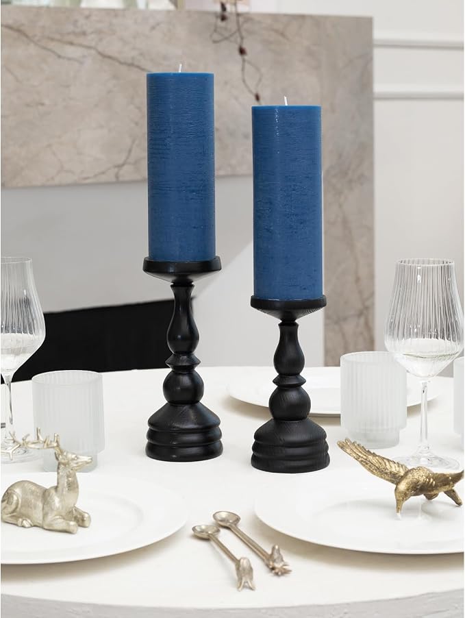 Dark Blue Pillar Candles 3x8 Inch – Set of 2 Unscented Dripless Large Candles - Image 4