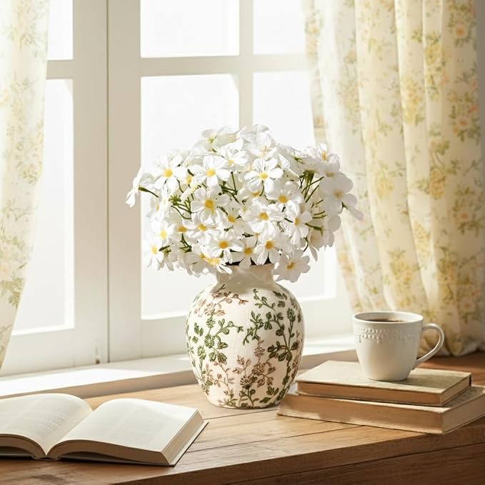 SIDUCAL Ceramic Green and Beige Antique Vase, 5.83 Inch Retro Ice Cracked - Image 5