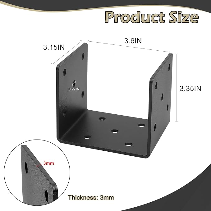 4x4 Concrete Post Base 4Pcs, Post Anchor Connector, 3mm Thick | Joist Hanger - Image 2