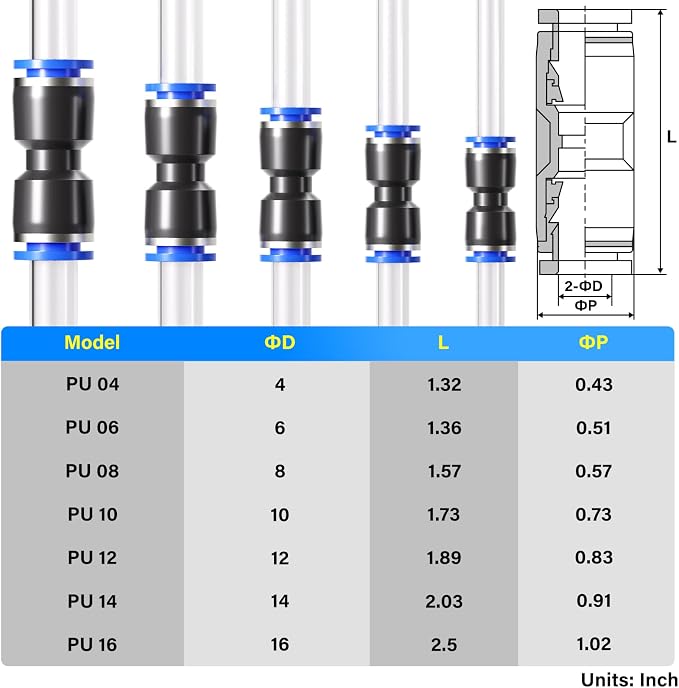 TAILONZ PNEUMATIC Straight Push Connectors Plastic Quick Release Connectors Air - Image 2