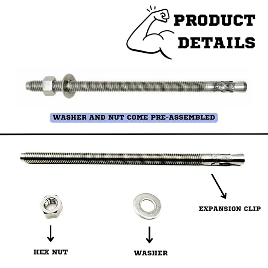 Mighty Fasteners Wedge Anchors – Heavy-Duty 304 Stainless Steel Expansion Bolts - Image 7