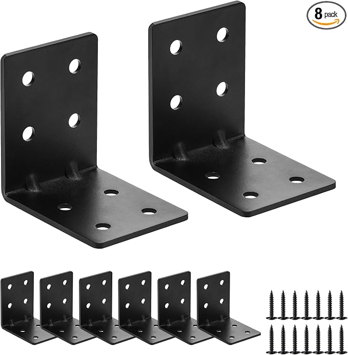 8 PCS Heavy Duty Steel Corner Brackets, DIY L Shelf Brackets, Metal Joint by MOZCORNHARDWARE