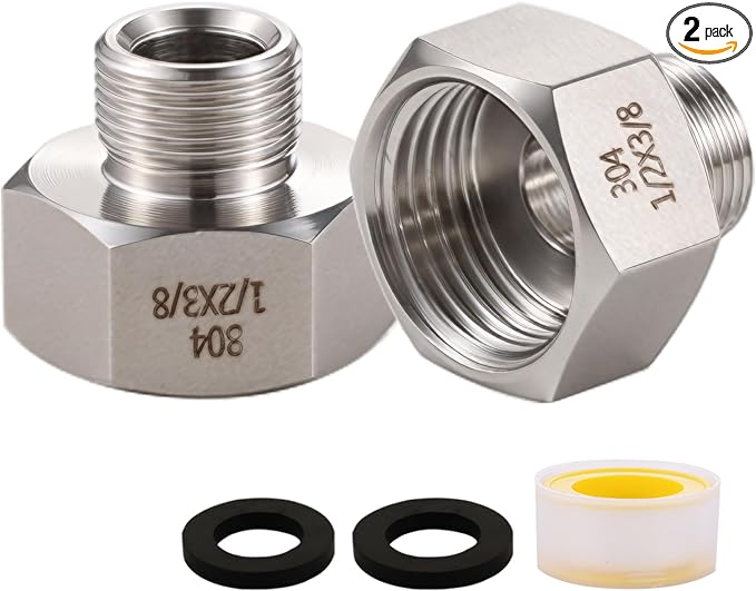 304 Stainless Steel Water Line Adapter （Lead-Free）, 1/2Female to 3/8 Male by Ceaeso