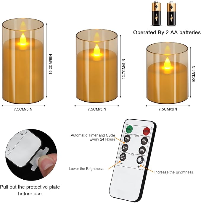 wemarry Flameless Candles 4" 5" 6" Acrylic Glass Pillars 3" Diameter Battery - Image 6