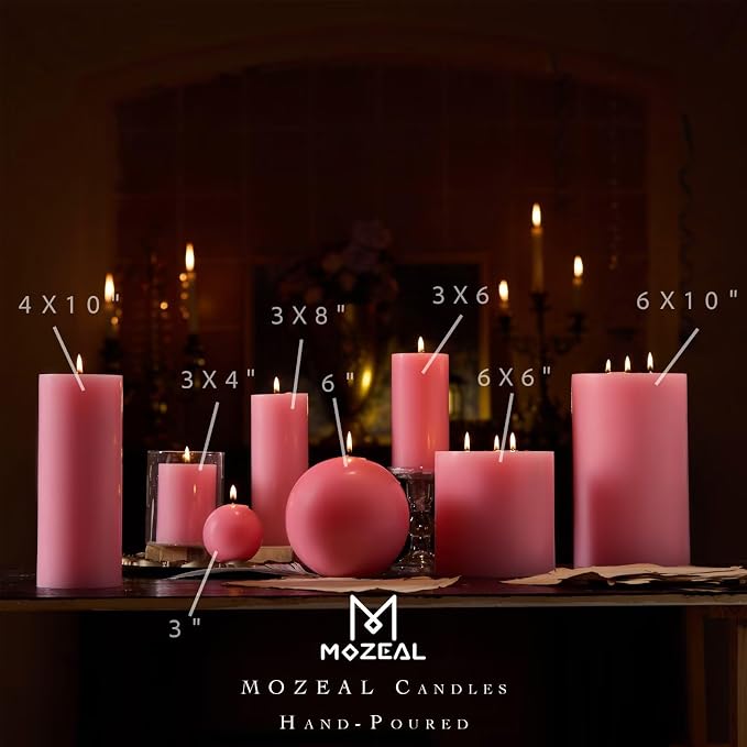 MOZEAL 3" x 4" Hand-Poured Unscented Candle, Dripless Pillar Candle Set of 3 - Image 3