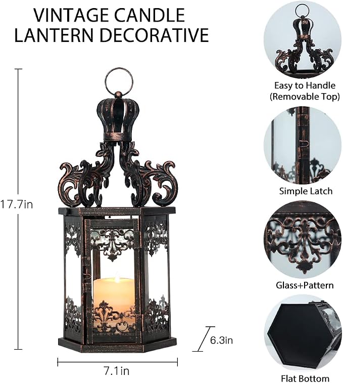 NEEDOMO Large Lanterns Decorative Outdoor, 17.7" Black Lanterns Decor Indoor - Image 5
