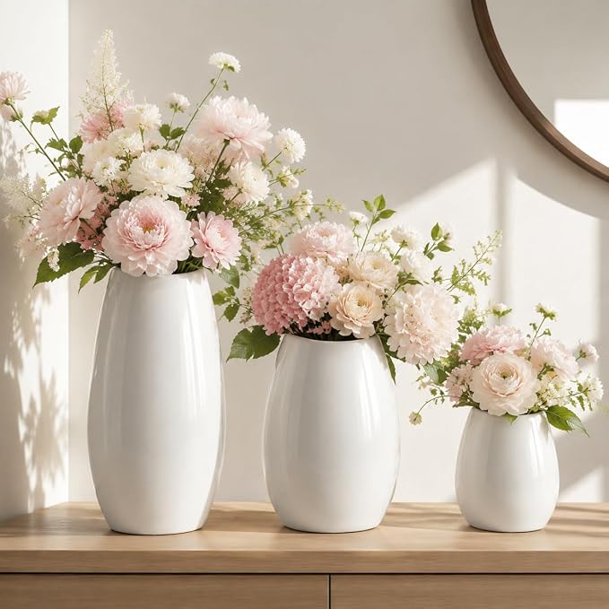 hjn Ceramic Vase Set of 3 White Flower Vase by hjn