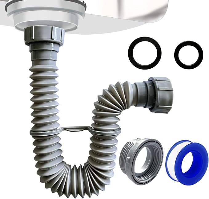 VIVIDA Sink Drain Pipe 1-1/2", Flexible Kitchen Sink P Trap by VIVIDA