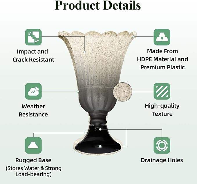 Tall Plastic Urn Planters and Pedestal - Image 3