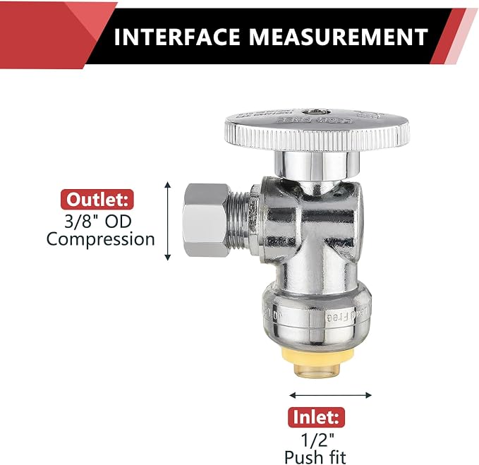 5PC EFIELD Push Fit Angle Stop Valve, 1/2 Push x 3/8 Inch Compression | 1/4 - Image 2