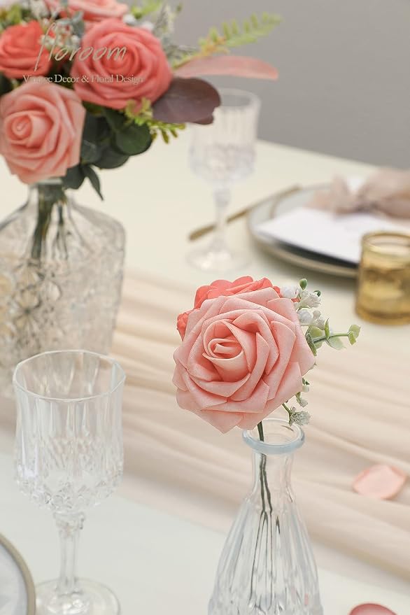 Artificial Flowers 50pcs Real Looking Mixed Living Coral Foam Fake Roses - Image 3