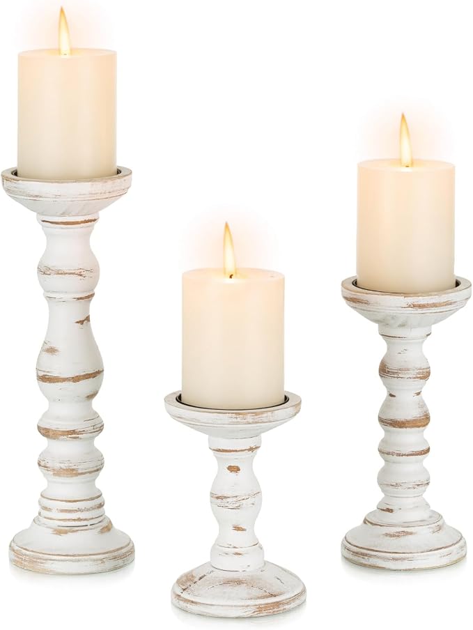 Wood Candle Holders for Pillar, Table Centerpiece, Tall Shabby Chic Decor by CANDELDO