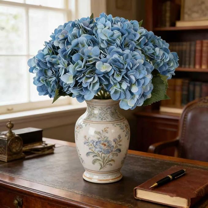 Kimura's Cabin 6pcs Hydrangea Artificial Flowers Silk Faux Hydrangeas, Wedding - Image 9