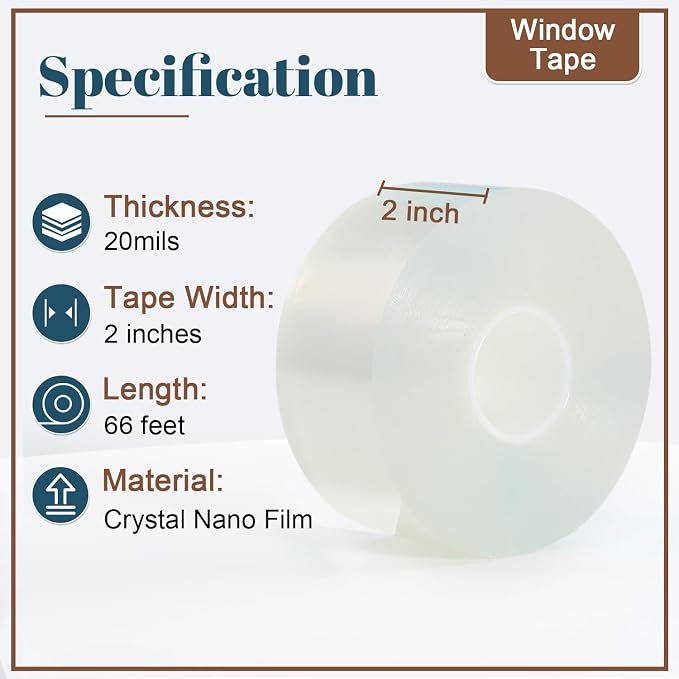 Window Sealing Tape 2 Inch x 66 FT Transparent Weather Stripping Residue-Free - Image 2