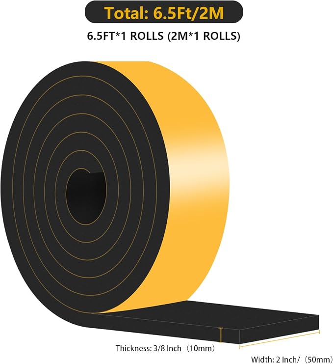 Door Seal Strip, High Density CR Insulation Tape, 2 in x 3/8 in x 6.5Ft | - Image 4