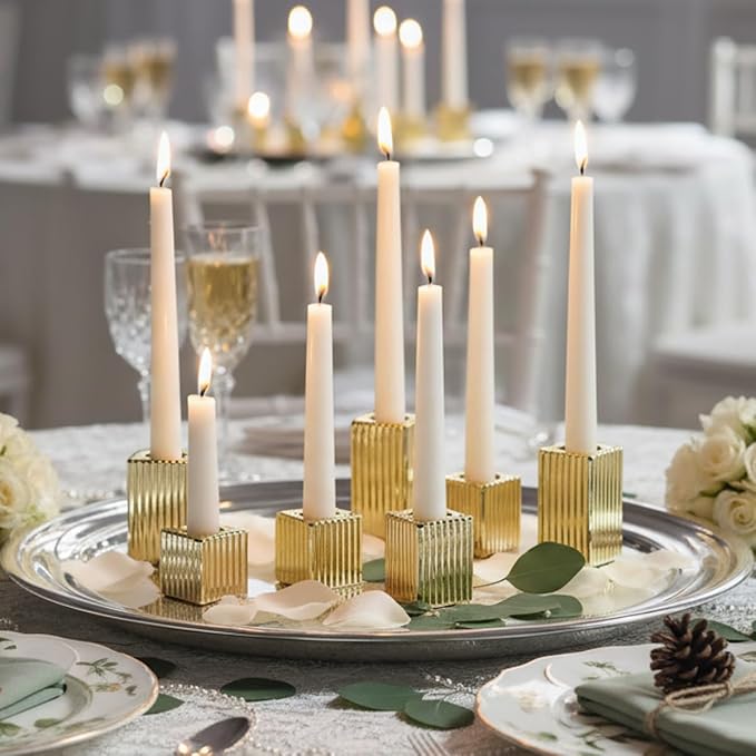 LETINE 12pcs Gold Vertical Stripe Glass Candlestick Holders - Image 3