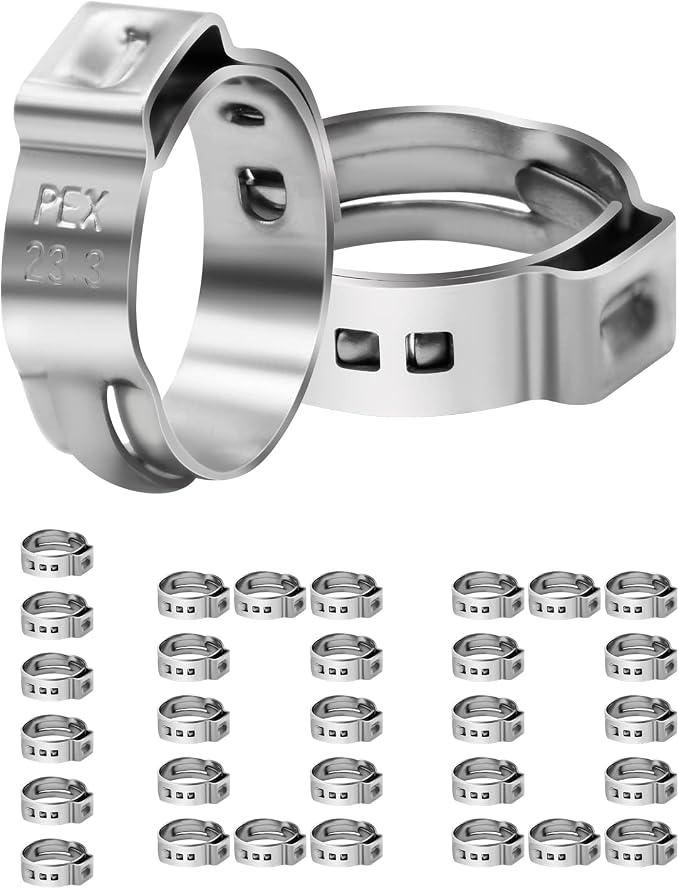 100 Pack 3/4" PEX Cinch Clamps, Stainless Steel Single Ear Hose Clamps by RUBY.Q