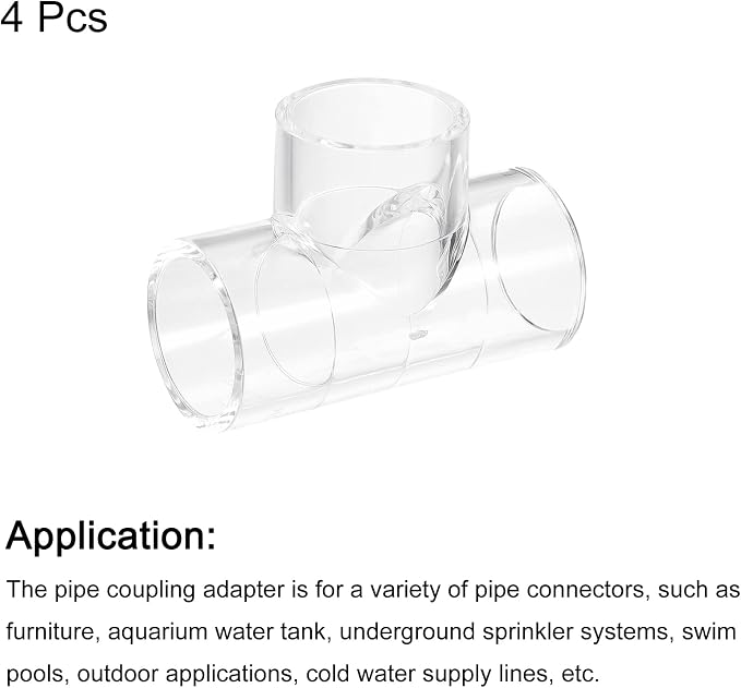 uxcell 4Pcs Clear Elbow Fitting, 32mm/1.26" 3 Way Acrylic Elbow T-Shaped Pipe - Image 3