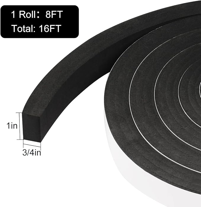 2 Rolls Foam Tape Weather Stripping Door Seal, Adhesive Weather Strip Total - Image 2