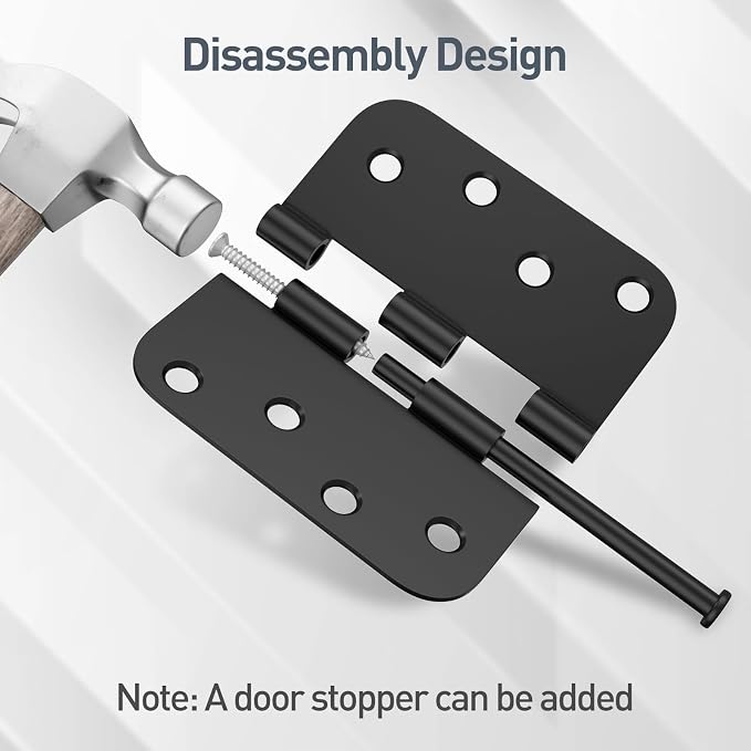 HOSOM 6 Pack Heavy Duty Door Hinges, Matte Black Door Hinges 4X 4 Inch - Image 5