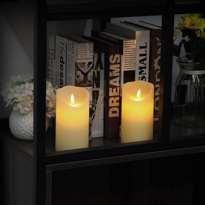 Flameless Candles 6" Set of 2 Ivory Dripless Real Wax Pillars Include Realistic - Image 4