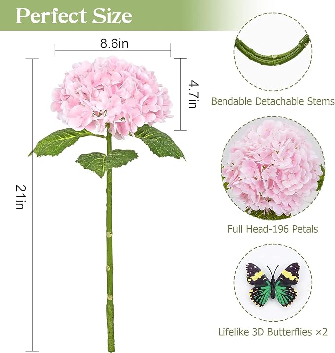 Real Touch Hydrangea Artificial Flowers, 2 Pink & 2 White Real Touch Flowers - Image 4