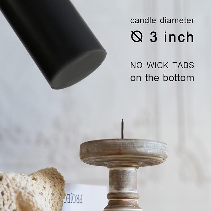 MOZEAL 3" x 8" Hand-Poured Unscented Large Candle, Smokeless Rustic Pillar - Image 4