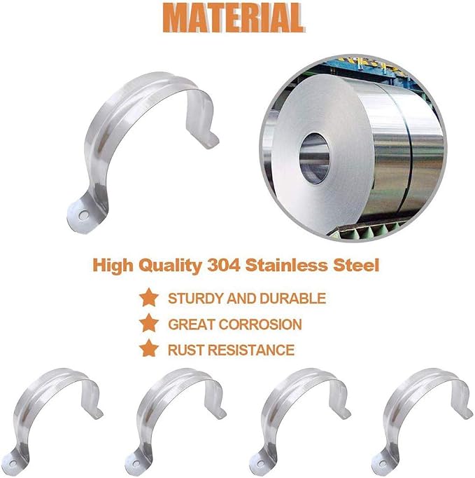 6 Inch Two Hole Strap U Bracket, Stainless Steel Tube Strap Tension Clip - Image 6