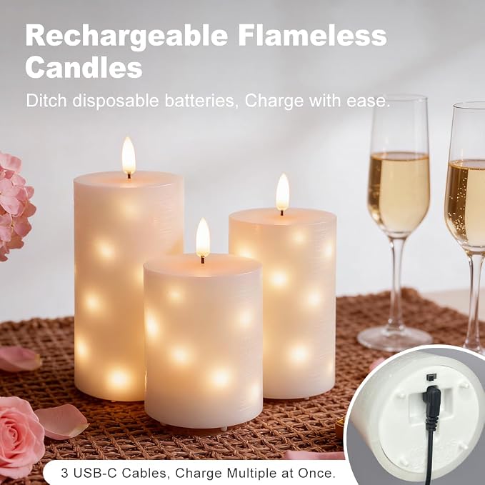 LEDHOLYT Rechargeable Glass LED Flameless Candles, Embedded Star String - Image 5