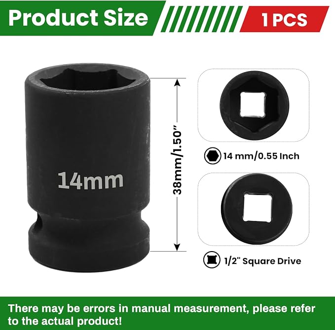 1/2" Drive 14mm Deep Impact Socket, 6 Point Chrome Molybdenum Steel Heavy Duty - Image 2
