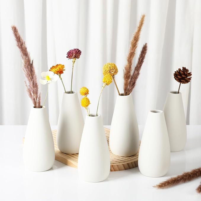 YANLING 6 Pcs White Ceramic Vases - Image 3