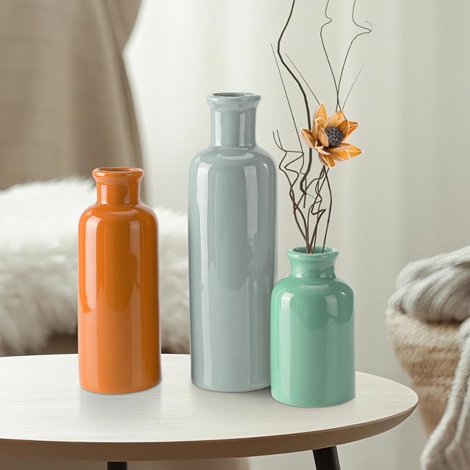 Small Ceramic Vase Set of 3, Boho Modern Flower Vase Room Decor, Farmhouse Decor - Image 6