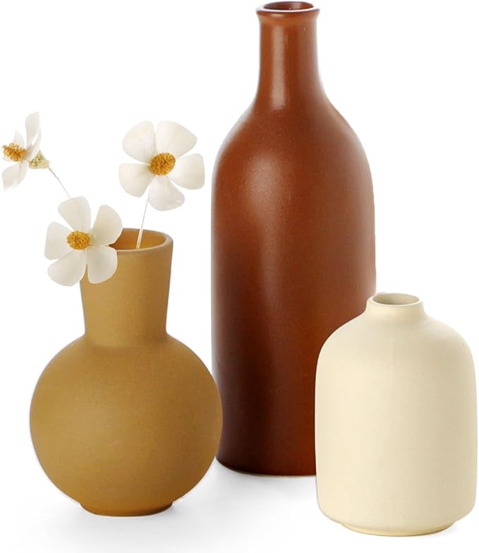 Ceramic Flower Vase for Home Decor Bedroom, Matte Neutral Vases, office by Nucookery