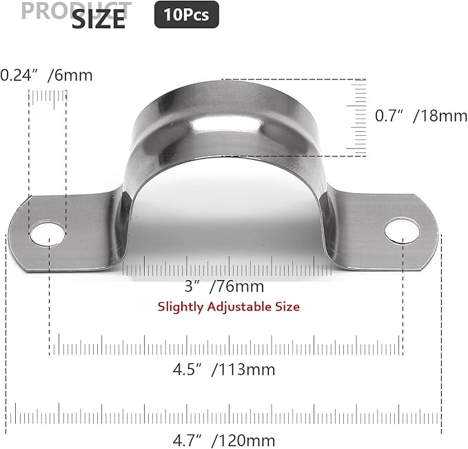 10Pcs 2.5 Inch Stainless Steel Conduit Clamps | Two Hole Strap, U Bracket Rigid - Image 4