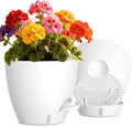 Self Watering Pots with Drainage Holes, 2 Pack 8 Inch Plant Pots with Water by KUGAZ
