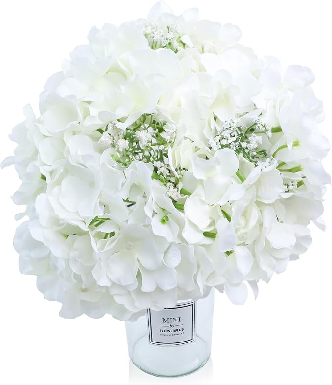 AVIVIHO 65pcs White Flowers Hydrangea Artificial Flowers Bulk Ivory White Fake - Image 2