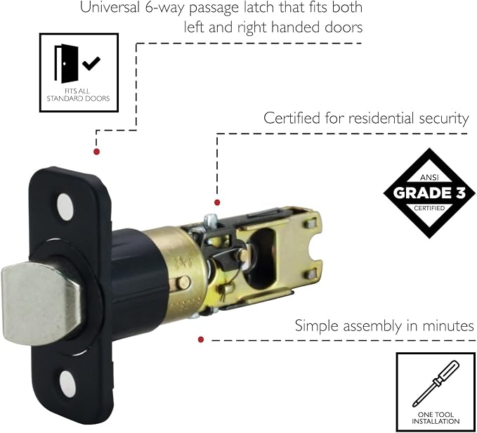 Design House Pro Series Passage Door Latch, Matte Black | Adjustable - Image 3
