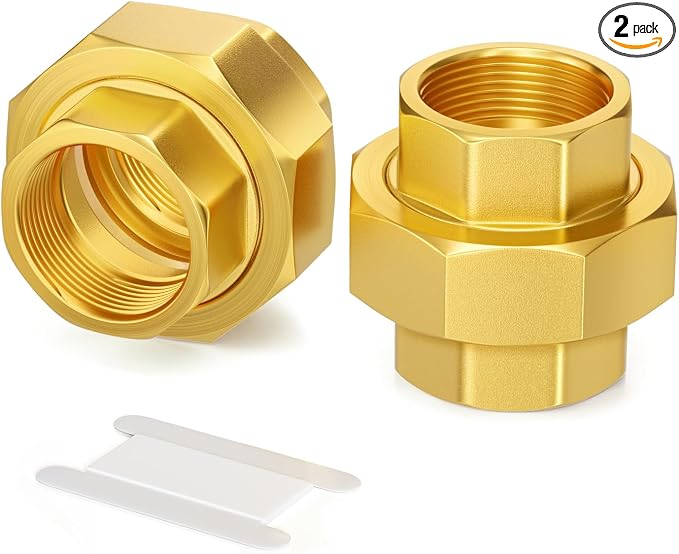 GASHER 2PCS 1-1/4"FNPT Brass Union Pipe Fitting | 1-1/4 InchNPT Female x 1-1/4 by GASHER