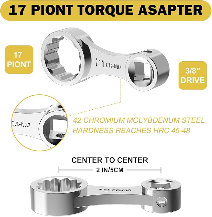 17 Pcs Metric Torque Adapter Set, 12-Point Extension, 3/8" | 1/2''+1/4'' + Bit - Image 3