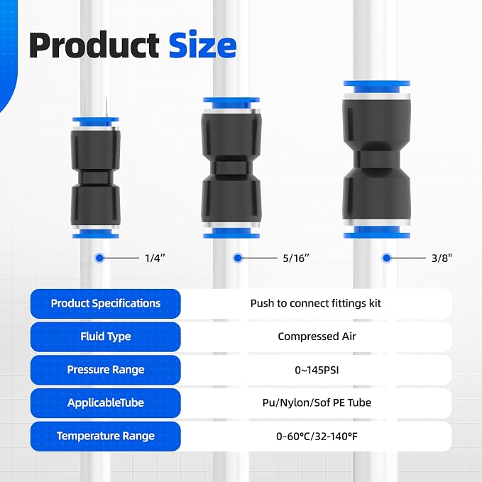 30PCS Quick Connect Air Hose Connectors 1/4 5/16 3/8 inch Straight Push to - Image 2