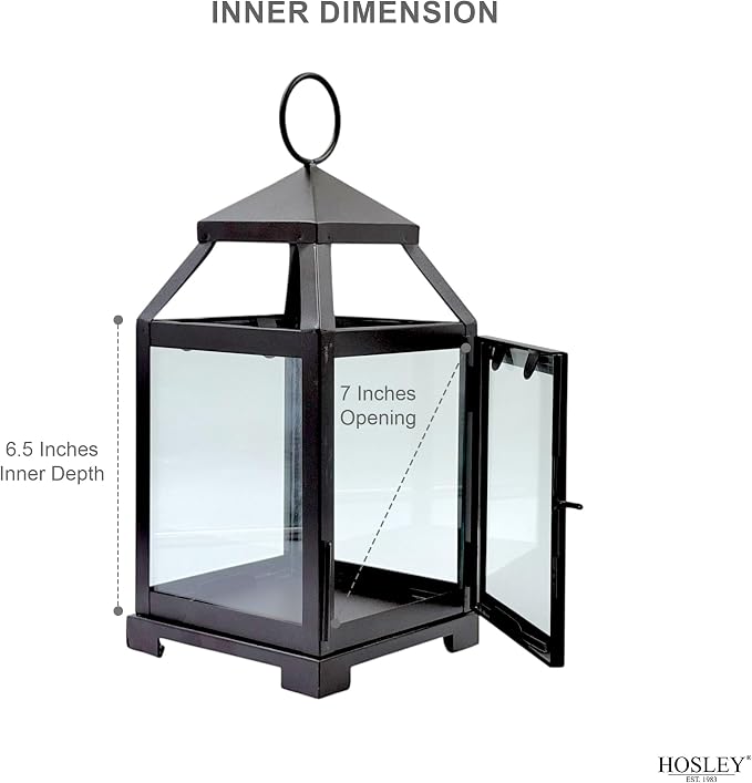 Hosley 12 Inch High Clear Glass and Iron Classic Style Lantern Ideal Gift - Image 5