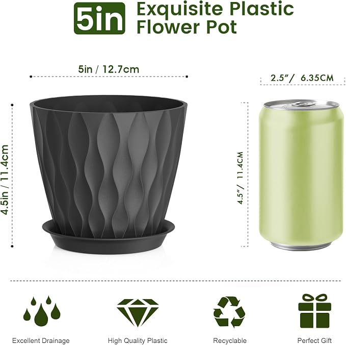 Meowell 5 inch Plant Pots for Indoor Outdoor Plants, 6 Pack Thick Nursery Pots - Image 2