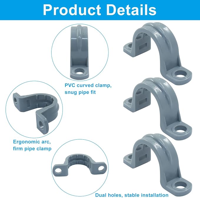 1/2 Inch PVC Pipe Strap, 20 Pack | 2-Hole, Plastic Conduit Clamp, Pipe Supports - Image 4