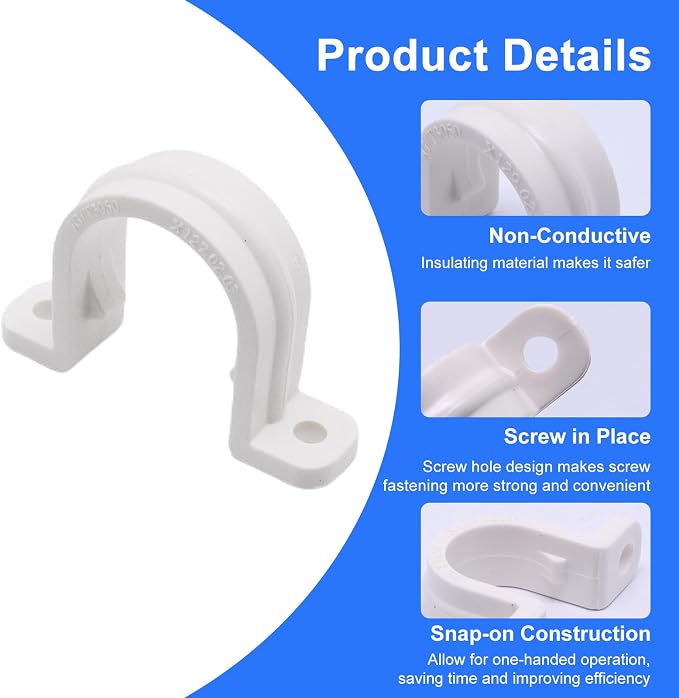 3/4 Inch PVC Pipe Strap, 2-Holes Conduit Pipe Clamps Plastic Pipe Supports - Image 3