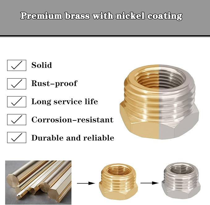 1/2" G Male to 3/8" Compression Female Reducer Faucet Adapter 4PCS | Nickel - Image 4