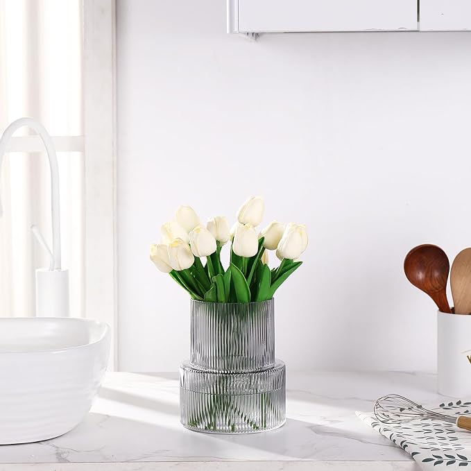 Black Glass Vase, Ribbed Glass Vase - Image 6